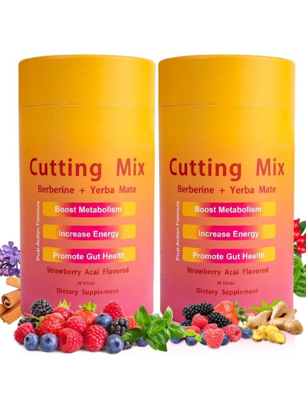 Metabolism-Boosting Drink Mix Set, Sweet Strawberry Acai Flavor, 60 Sticks